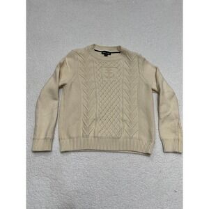 Nautica Jeans Co Cream Cable Knit Anchor Crewneck Sweater N4HS0137 Large